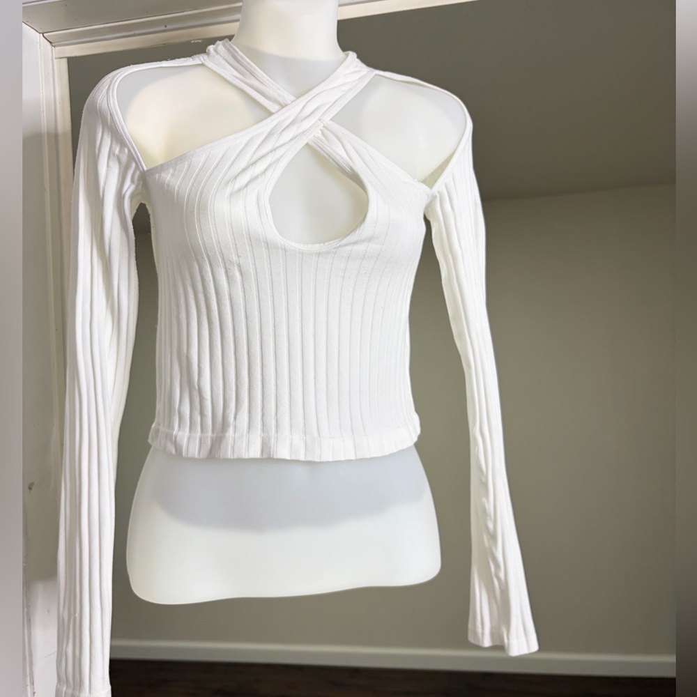 White Cut-Out Long Sleeve Top